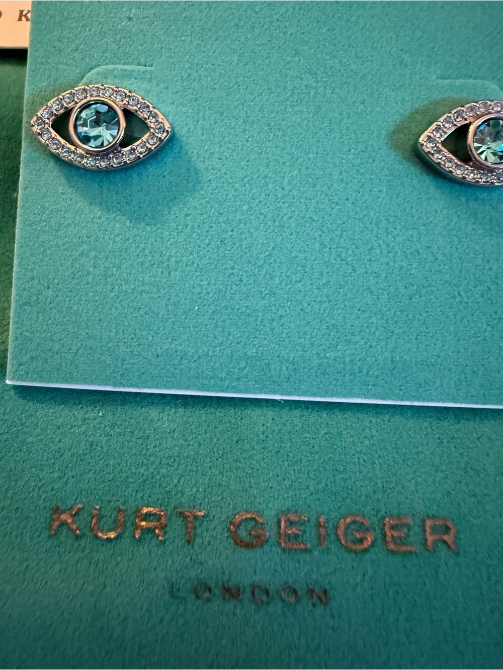 Kurt Geiger Teal Crystal Eye Stud Earrings - Picture 3 of 4